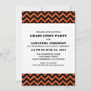 Orange Chevron Glitter Studentfest Inbjudan