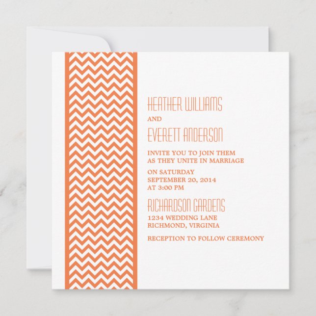 Orange Chevron Gräns bröllopsinbjudan Inbjudningar (Framsida)
