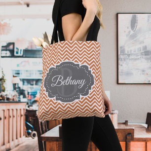 Orange Chevron Personlig Tote Bag Tygkasse