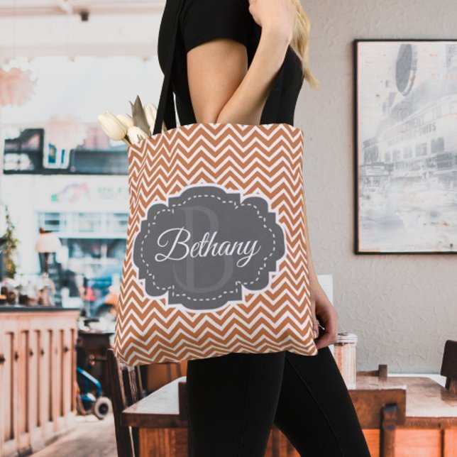 Orange Chevron Personlig Tote Bag Tygkasse (Orange Chevron Personalized Tote Bag)