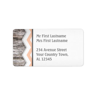 Orange Chevron & Wood Rustic Adressetiketters Adressetikett