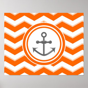 Orange Chevron Zigzag Mönster Anchor Smile Poster