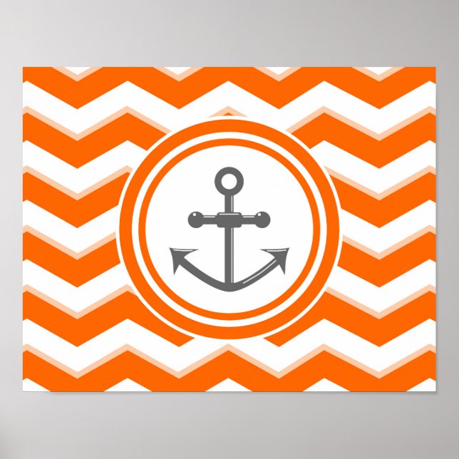 Orange Chevron Zigzag Mönster Anchor Smile Poster (Framsidan)