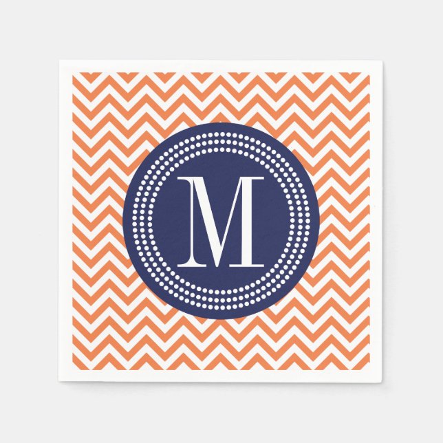 Orange Chevron Zigzag Personlig Monogram Pappersservett (Framsidan)