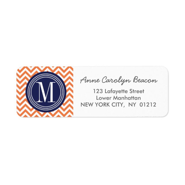 Orange Chevron Zigzag Personlig Monogram Returadress Etikett (Framsidan)