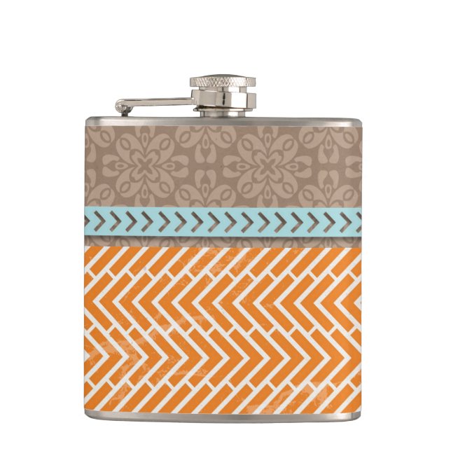 Orange Chevrons Tan Blue Hip Flask Fickplunta (Framsidan)