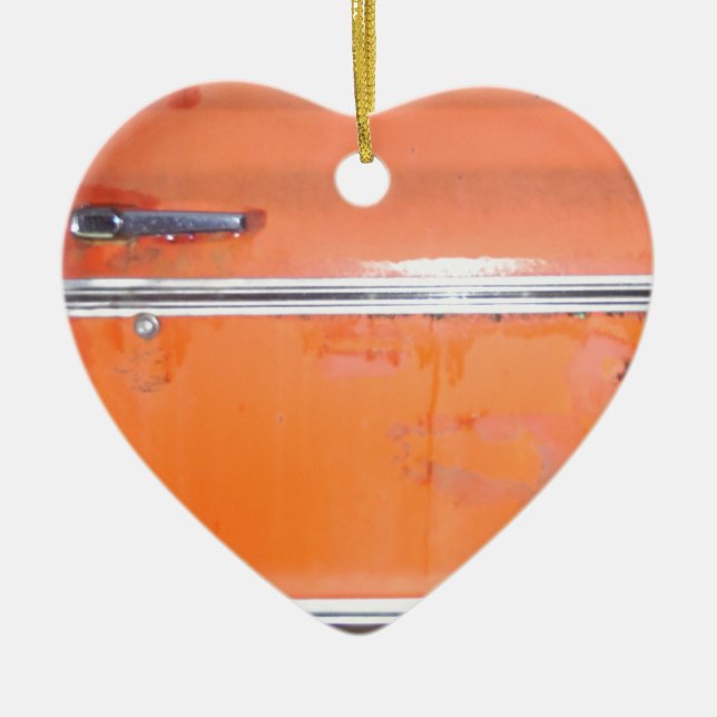 Orange Chevy Lastbil Door Julgransprydnad Keramik (Framsidan)