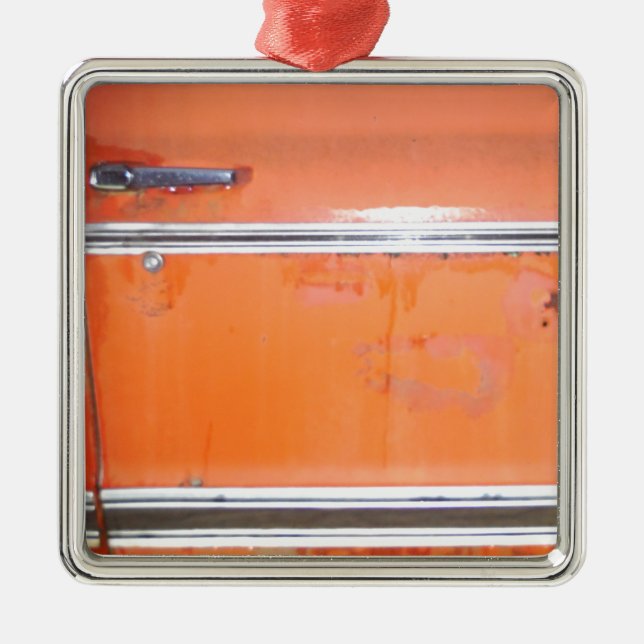 Orange Chevy Lastbil Door Julgransprydnad Metall (Framsidan)