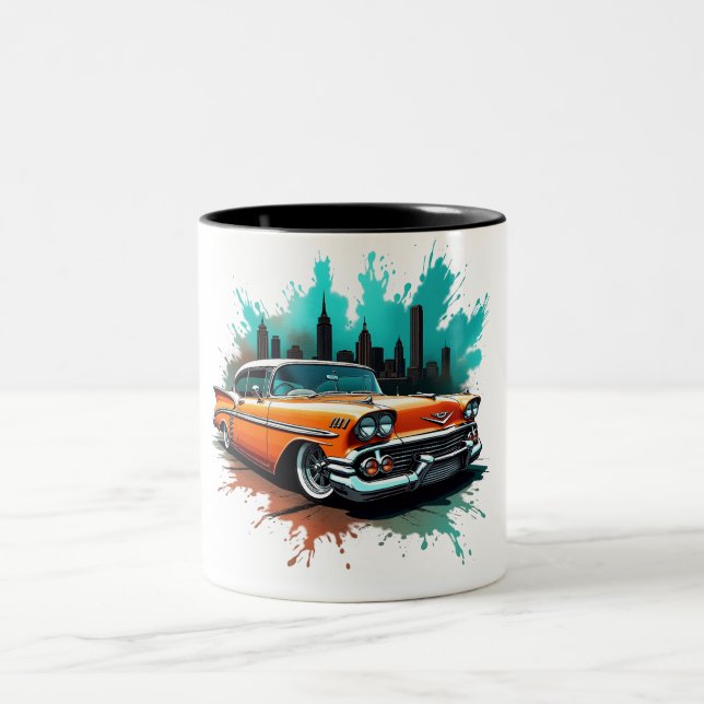 Orange Chevy Splash Mug Två-Tonad Mugg (Center)
