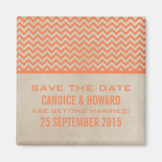 Orange Chic Chevron Spara datum magneter (Framsidan)