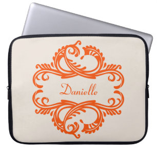 Orange Chic Damask Laptop sleeve