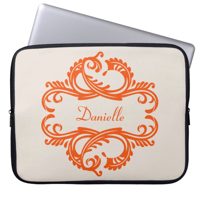 Orange Chic Damask Laptop sleeve (Framsidan)