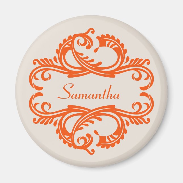 Orange Chic Damask Magnet (Framsidan)
