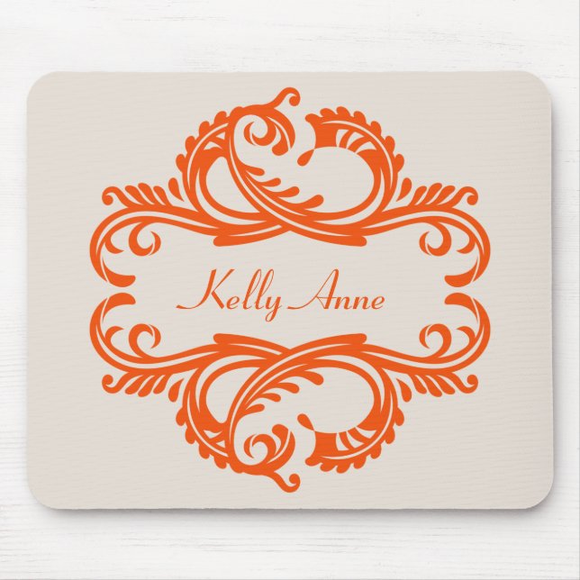 Orange Chic Damask Mousepad Musmatta (Framsidan)