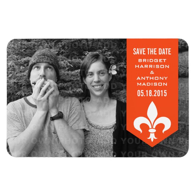 Orange Chic Flourish Banner Spara datum magneter (Horisontell)