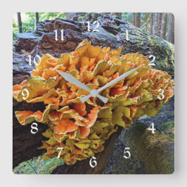 Orange Chicken vid Skogen Mushroom Fyrkantig Klocka