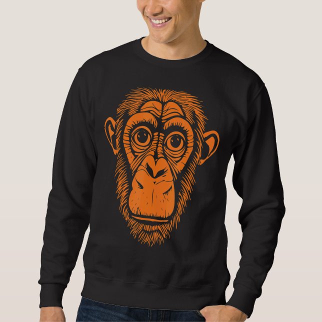 Orange Chimpanzapin Ape ej monoklonal Cute Chimp Lång Ärmad Tröja (Framsida)