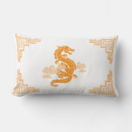 Orange Chinoiserie Dragon and Clouds Lumbarkudde