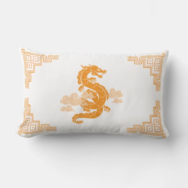 Orange Chinoiserie Dragon and Clouds Lumbarkudde (Framsida)
