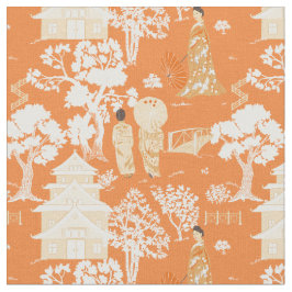 Orange Chinoiserie Pagodas Tyg
