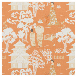 Orange Chinoiserie Pagodas Tyg