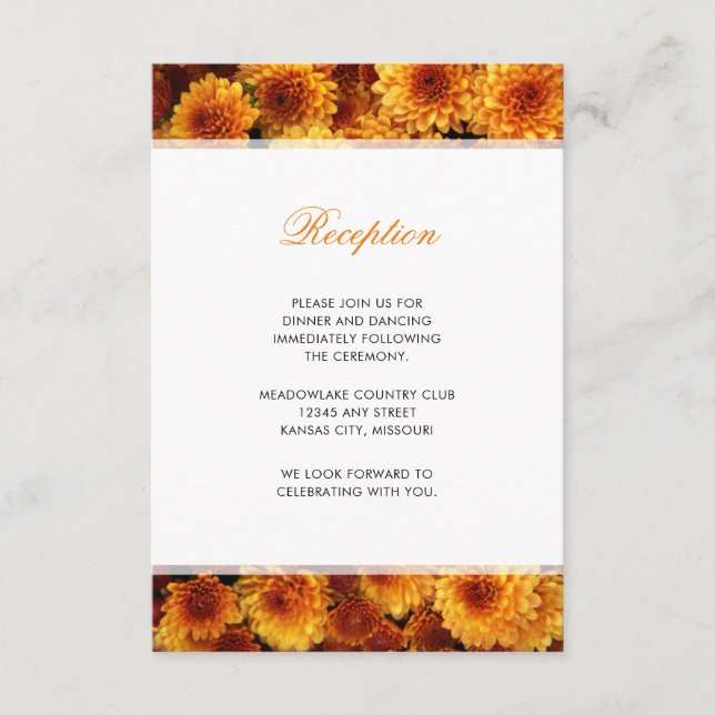 Orange Chrysanthemums Bröllopsmottagning Tilläggskort (Framsida)
