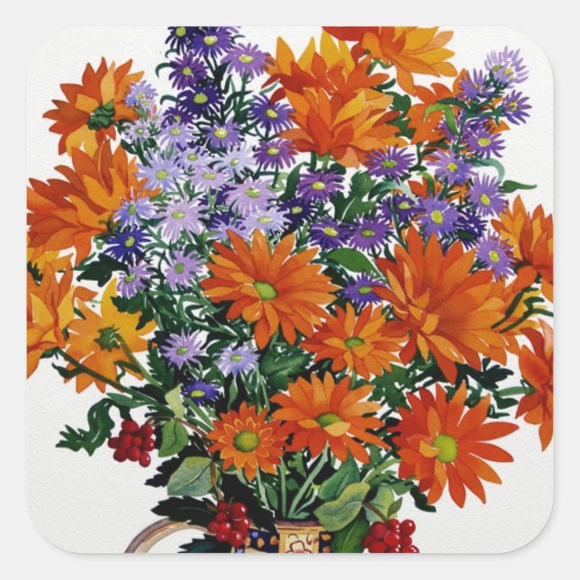 Orange Chrysanthemums Fyrkantigt Klistermärke (Framsida)