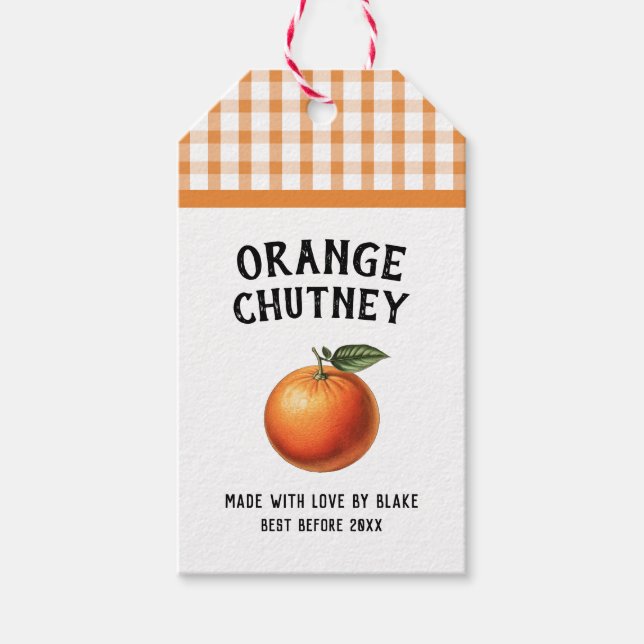 Orange Chutney Preserve-etikett kontrollerad mönst Presentetikett (Framsidan)