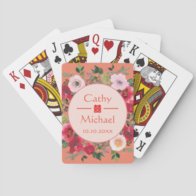 Orange Circle blommigt wandemodern China bröllop Casinokort (Baksidan)
