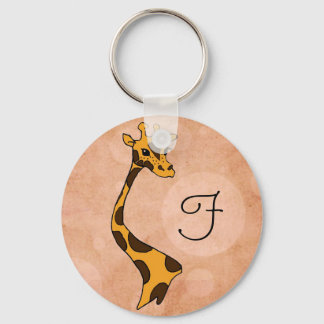 Orange Circles Cartoon Giraffe ~ Round Keychain Nyckelring