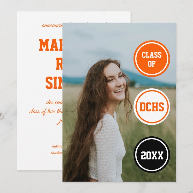Orange Circles Photo Studenten Inbjudningar (Fram/baksida)