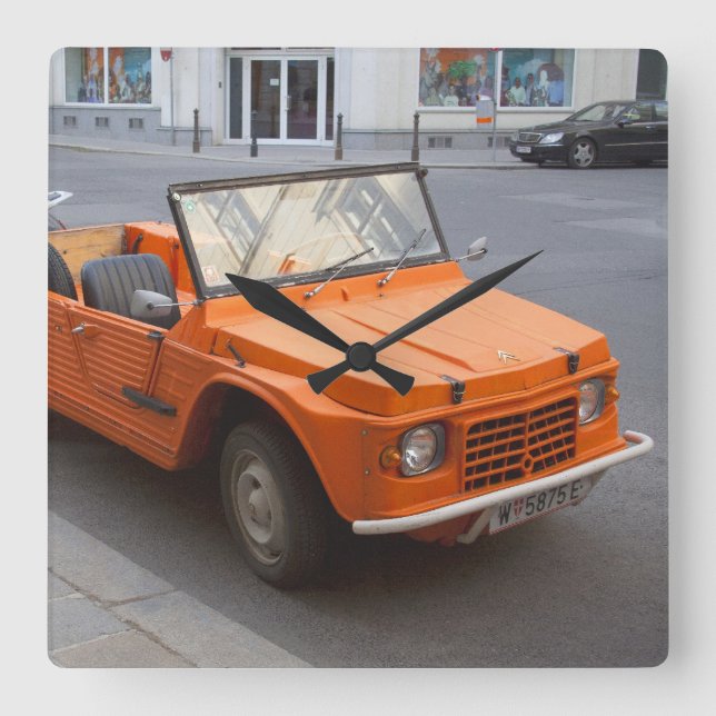 Orange Citroën Mehari Fyrkantig Klocka (Framsida)