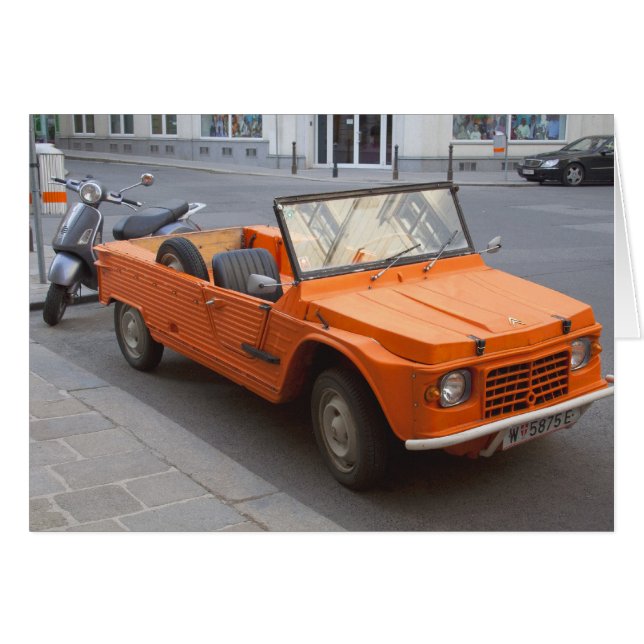 Orange Citroën Mehari Hälsningskort (Framsidan Horizontal)