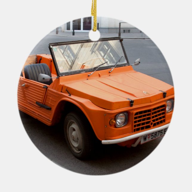 Orange Citroen Mehari Julgransprydnad Keramik (Baksidan)