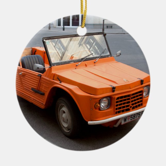 Orange Citroen Mehari Julgransprydnad Keramik (Framsidan)