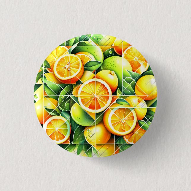 Orange Citron Botanisk Citrus Geometrisk Knapp (Framsida)
