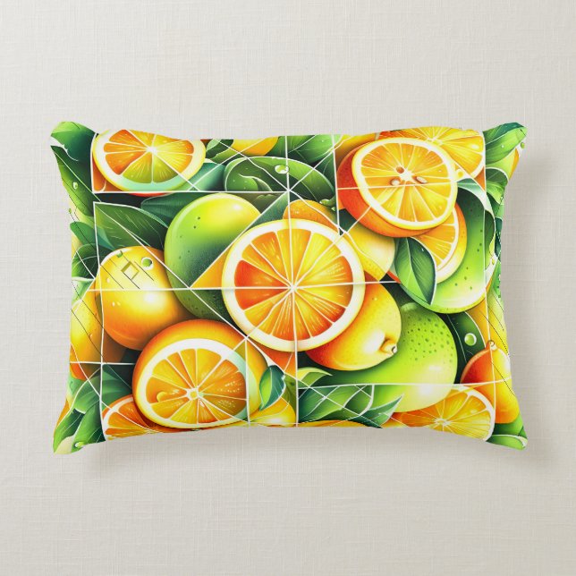 Orange Citron Botanisk Citrus Geometrisk Prydnadskudde (Framsidan)