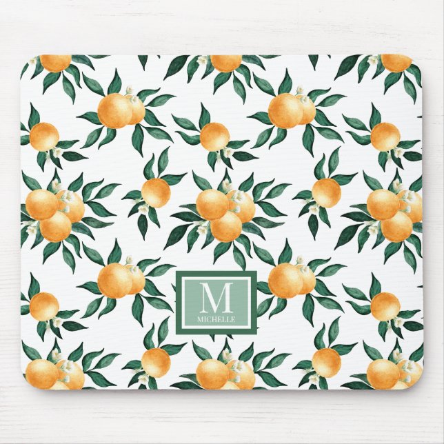 Orange Citrus Akvarell Monogramnamn  Musmatta (Framsidan)