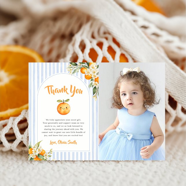 Orange Citrus Baby Shower Foto Tacksamhetskort (Skapare uppladdad)