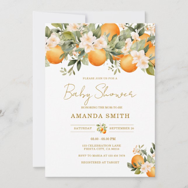 Orange Citrus Baby Shower Inbjudningar (Framsida)