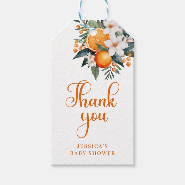 Orange Citrus Baby Shower Tack Presentetikett (Framsidan)