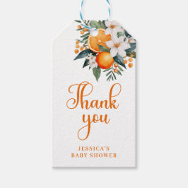 Orange Citrus Baby Shower Tacksamhetskort Presentetikett