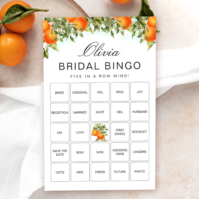 Orange Citrus Bingo Möhippa Game Card (Skapare uppladdad)