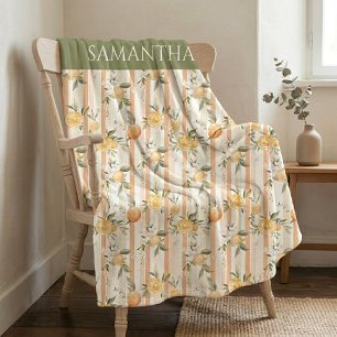 Orange Citrus Blommig Persika Rand Namn Fleecefilt