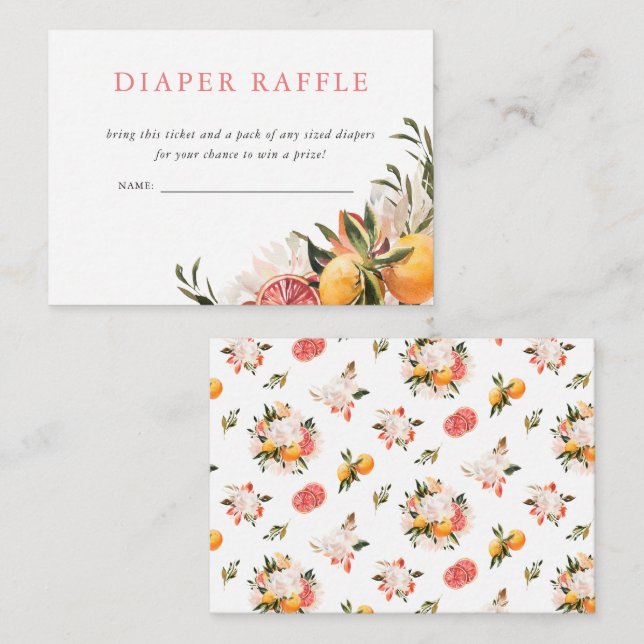 Orange Citrus Blommigt Botanical | Diaper Raffle Tilläggskort (Fram/baksida)