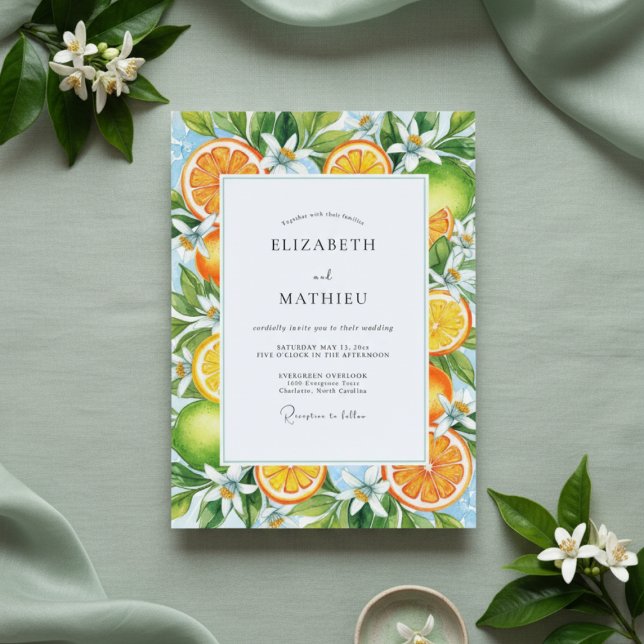 Orange Citrus Blossom Wedding Inbjudningar (Skapare uppladdad)