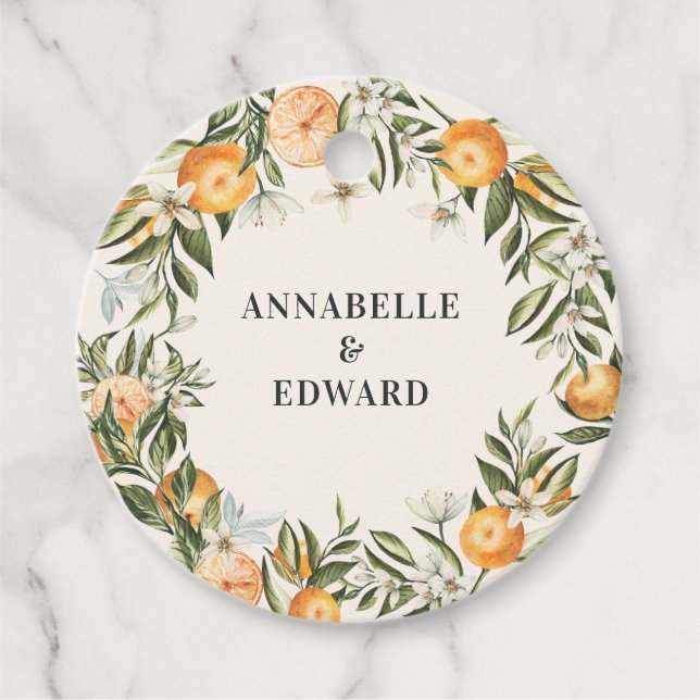 orange citrus botanical bröllop gåvor etiketter (Framsida)