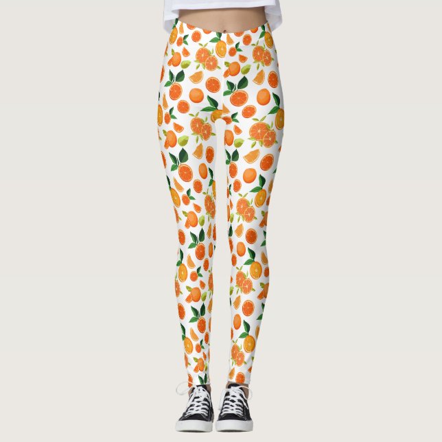 Orange Citrus Botanical Mönster Leggings (Framsida)