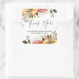 Orange Citrus Botanisk | Baby Shower Förmån Fyrkantigt Klistermärke