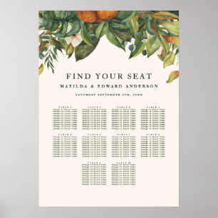 Orange citrus botanisk blomsterbröllop placeringsp poster